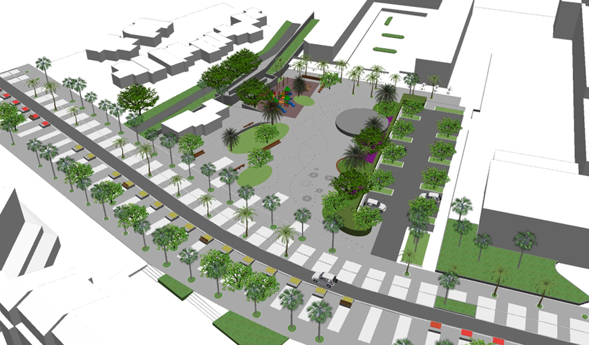 Vista aérea desde el Suroeste de la propuesta para la mejora de la Plaza City Center