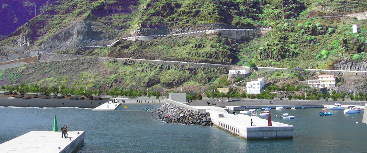 Vista general del puerto, el varadero y la playa integrado en el entorno