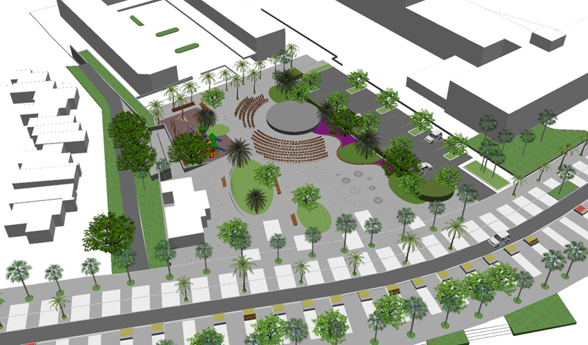Vista aérea desde el Oeste de la propuesta para la mejora de la Plaza City Center